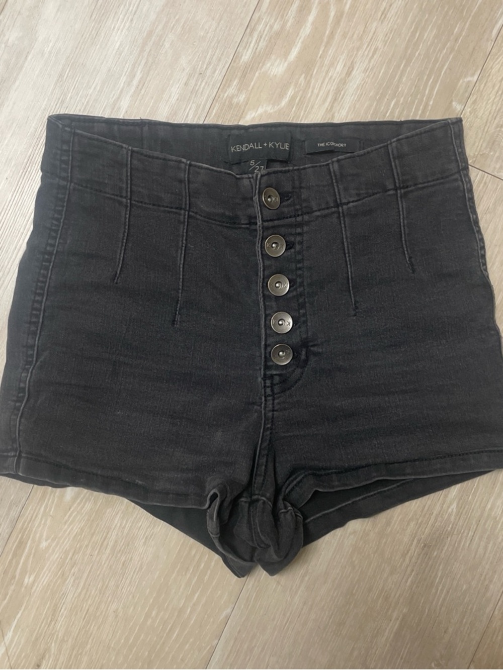 Kendall & Kylie Black High-Waist Button Front Denim Shorts